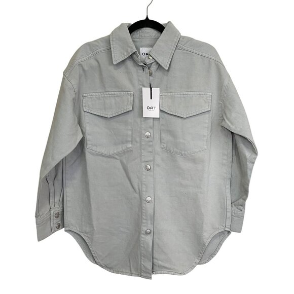 Oat New York Misty Green Denim Shirt Jacket Shacket NWT Small - Picture 3 of 6